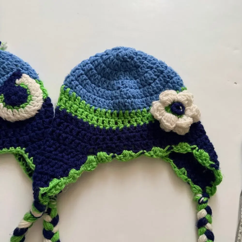 Handmade Crocheted Seahawks Beanie Bundle - Youth Size